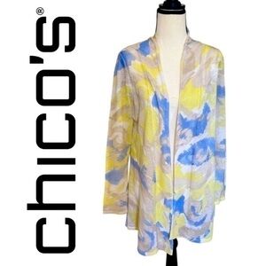 Chicos Watercolor Lightweight Linen and Cotton Blend Cardigan
